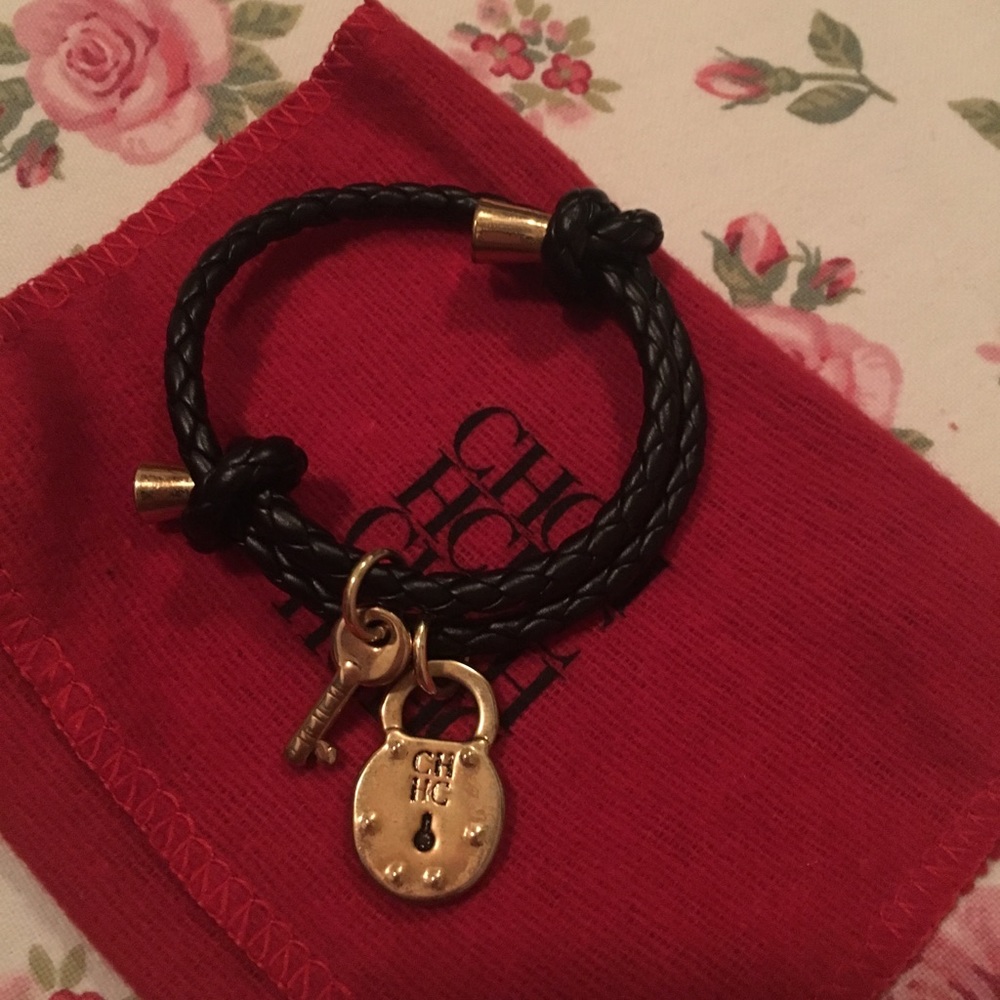 Carolina Herrera Black leather bracelet